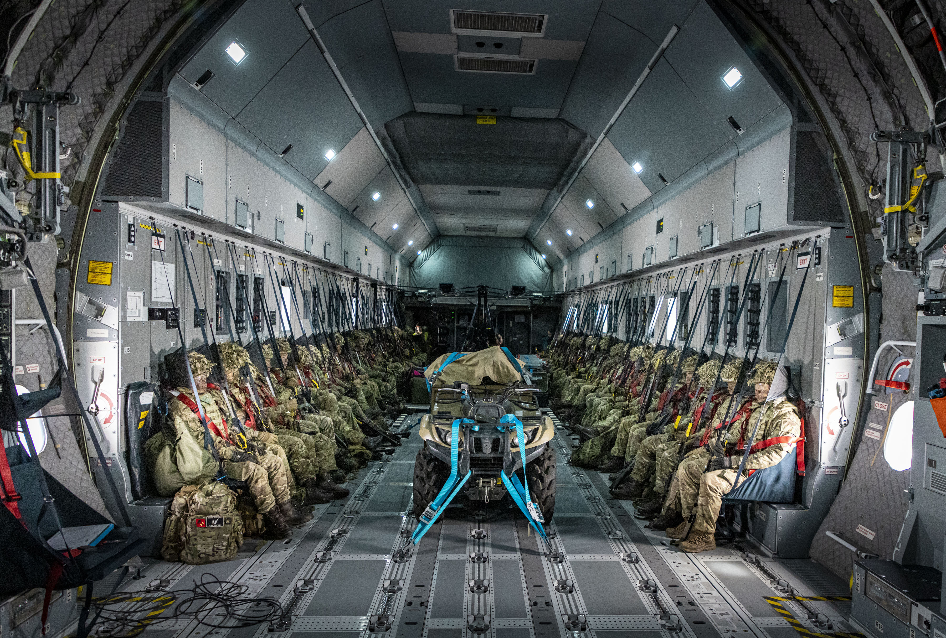 Image shows RAF aviators inside aircraft carrier.